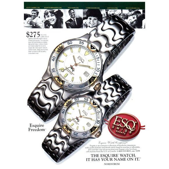 1994 Esquire Esq Freedom Watch Wristwatch Vintage Print Ad 90s Fashion Wall Art - Picture 1 of 2